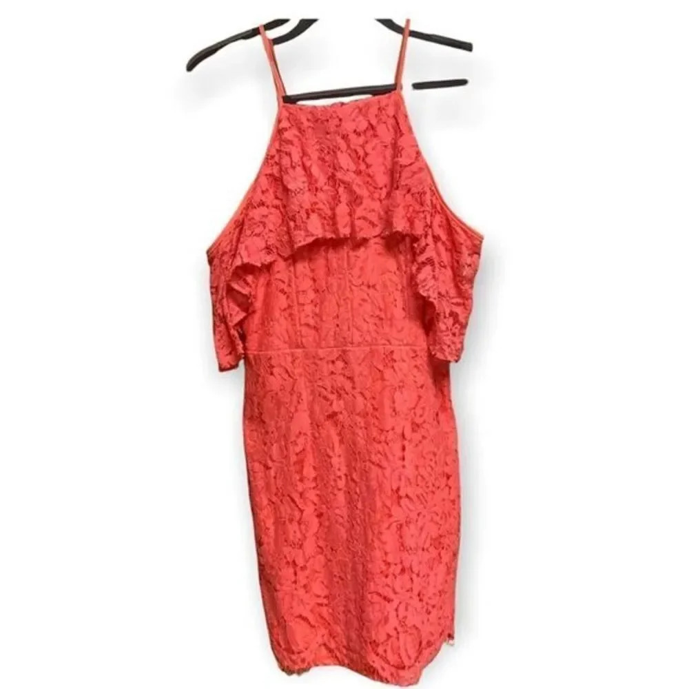 DO + BE Coral Off the Shoulder Ruffle Mini Cocktail Dress Small